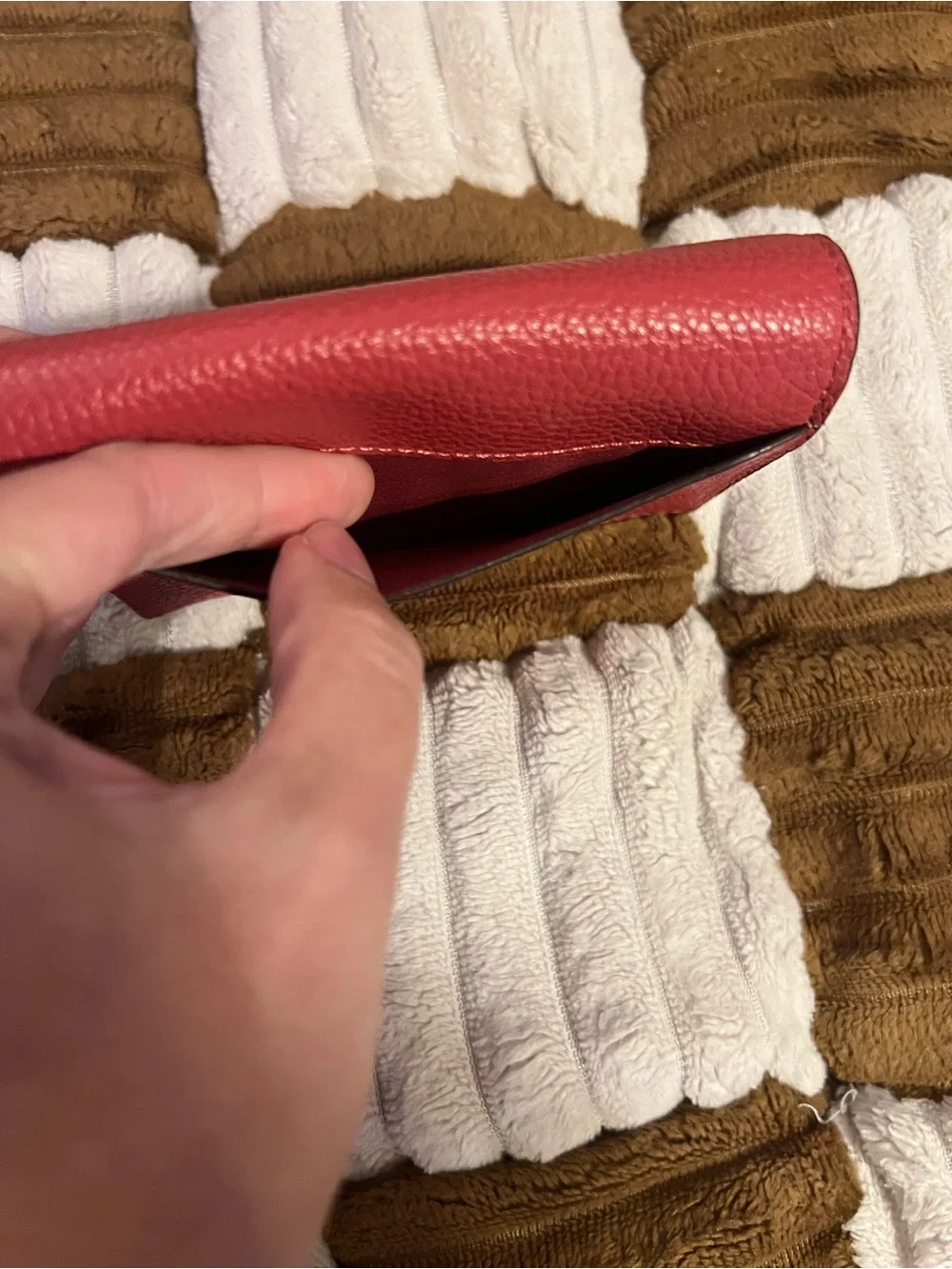 Coach Pebbled Leather Card Case in Washed Red NWTS!